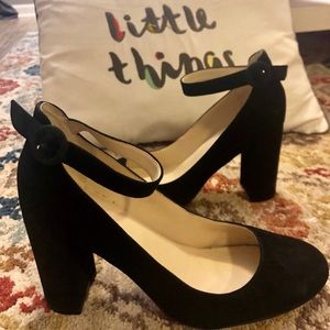 Black suede Marc Fisher ankle strap pump